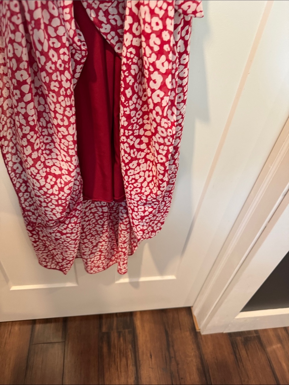 Red Floral Midi Wrap Dress with Tie Waist - Picture 6 of 6